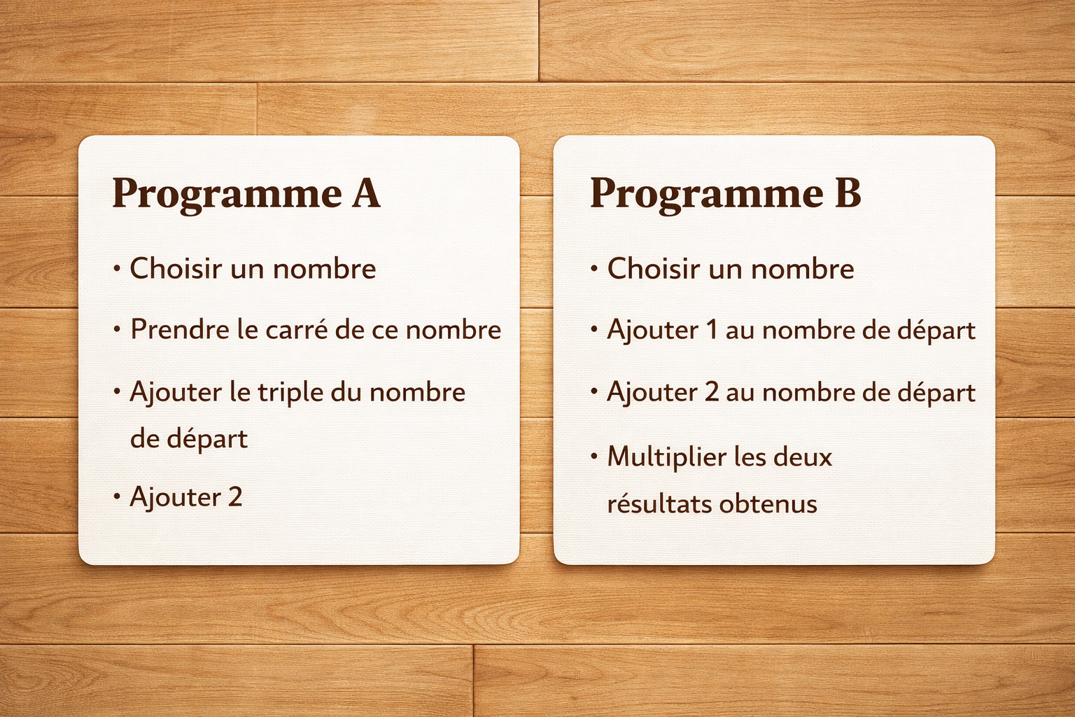 Deux programmes de calcul