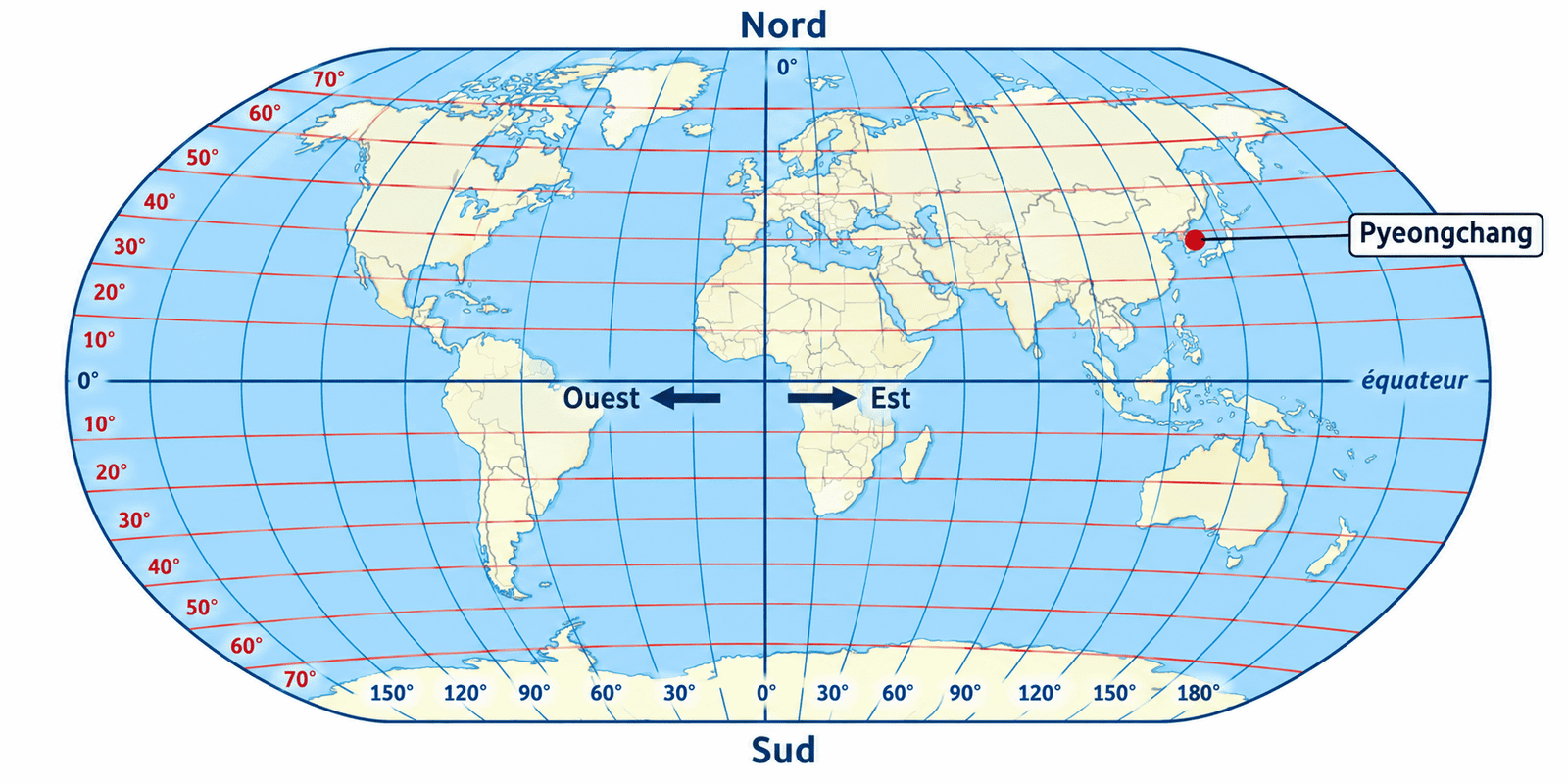 Carte du monde situant Pyeongchang